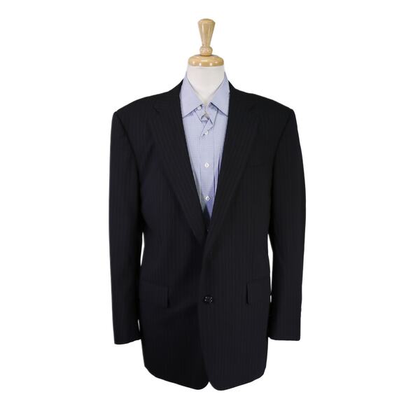 Brooks Brothers BrooksCool Black Sky Blue Pinstripe 2-Btn Suit Jacket Blazer 42L - Picture 1 of 8